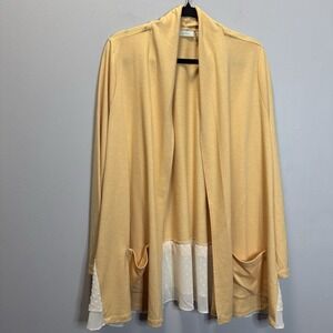 Logo Lounge Cardigan Women's SZ 1X Mixed Media Yellow Ivory